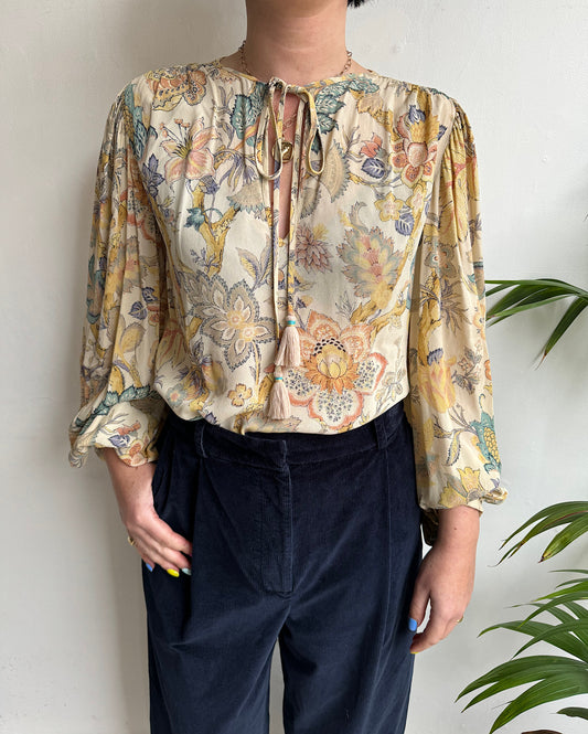 Yellow Floral Blouse ~ Size 8/10