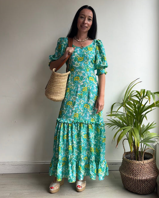 RIXO Kiara Green Silk Floral Dress ~ Size XS