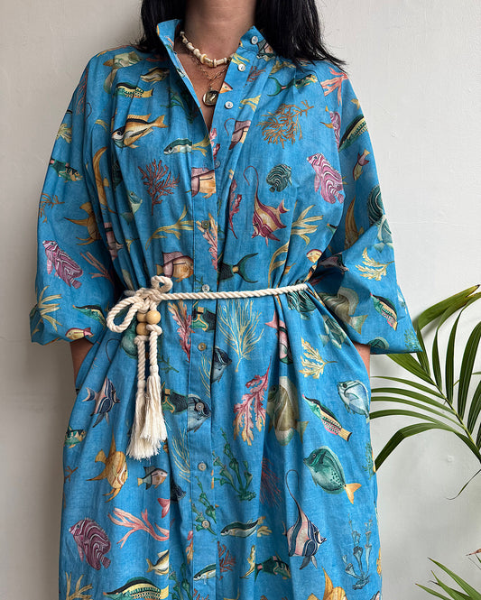 Fish Print Shirt Dress ~ Size 8