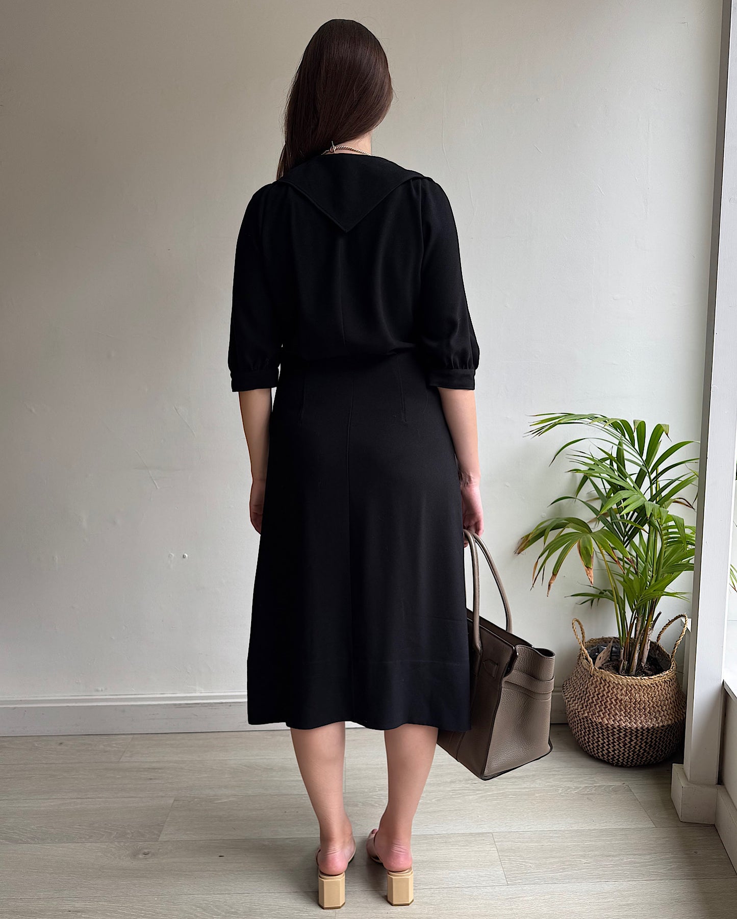 Black Wool Crepe Dress ~ Size 8