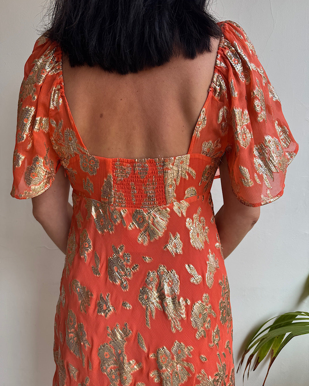 Rixo Paltrow Orange Gold Lurex Dress ~ Size XS