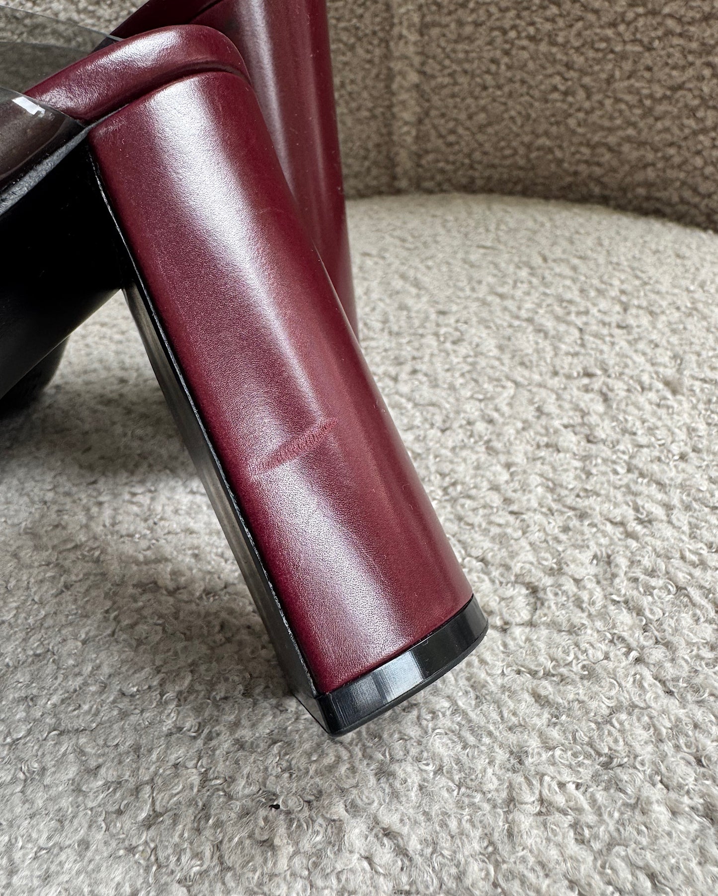 Burgundy & Perspex Heels ~ Size 4