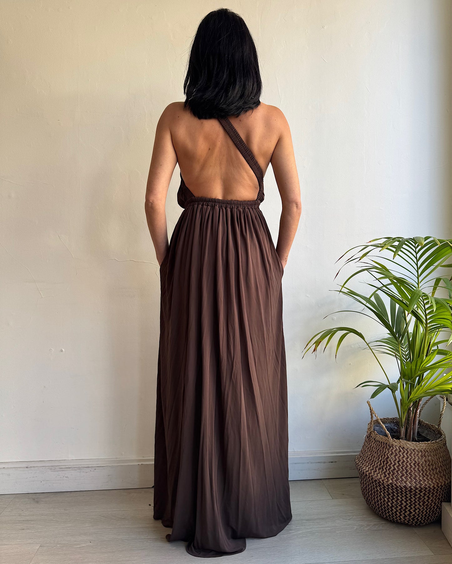 Brown Asymmetric Maxi Dress ~ Size 8