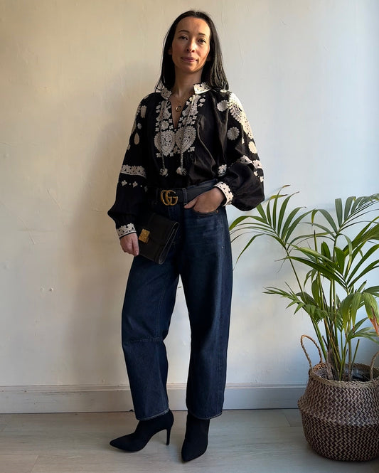 Black Embroidered Blouse ~ Size S