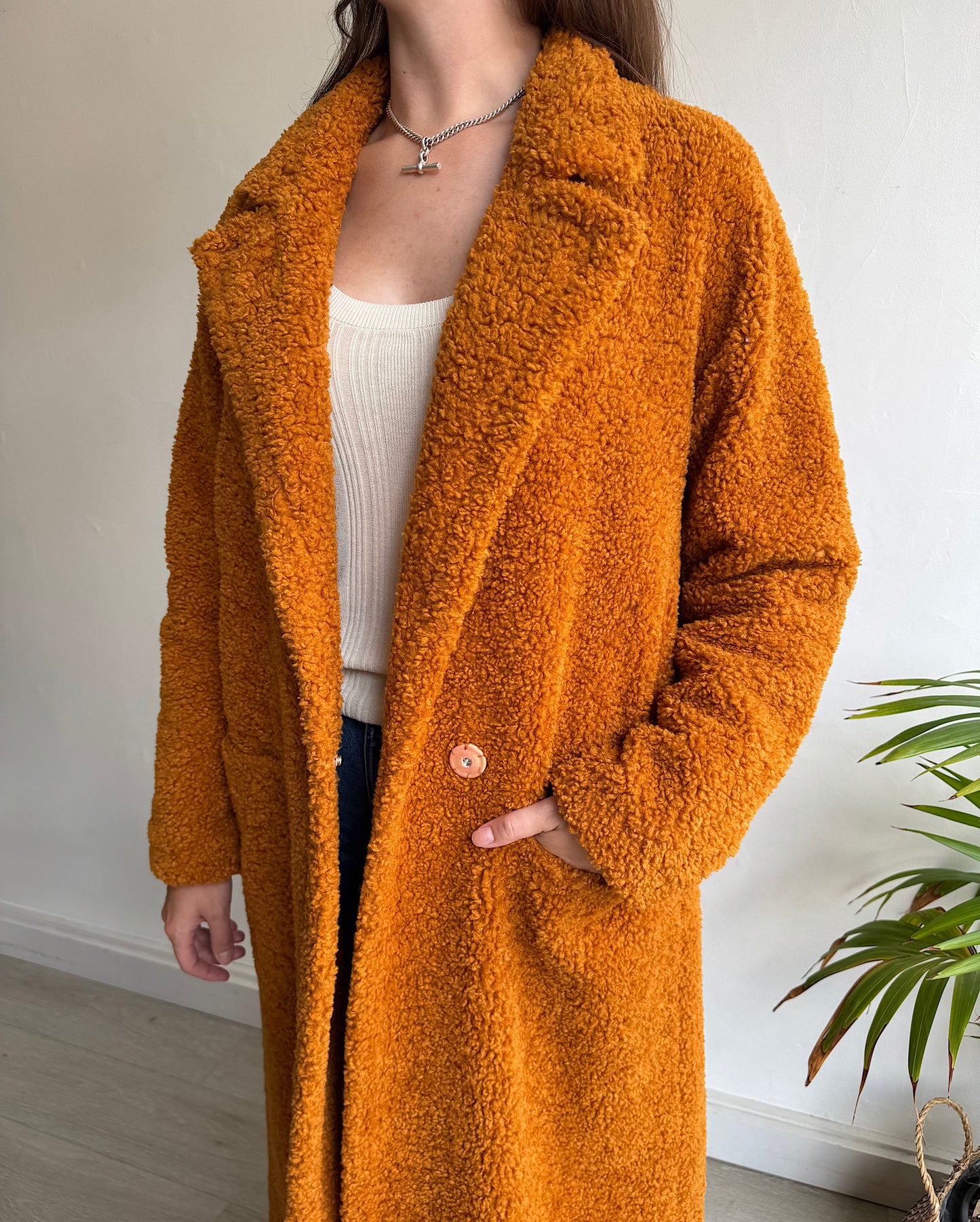 Rusty Orange Faux Shearling Coat ~ Size S