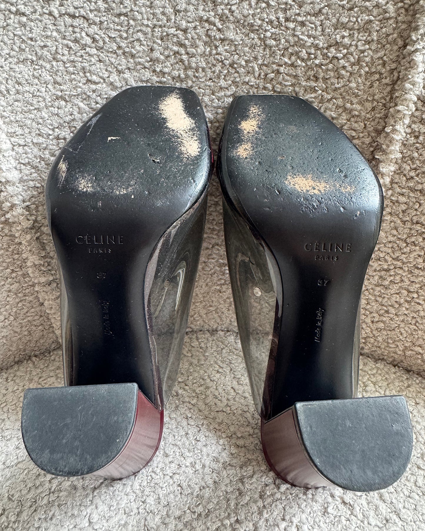 Burgundy & Perspex Heels ~ Size 4