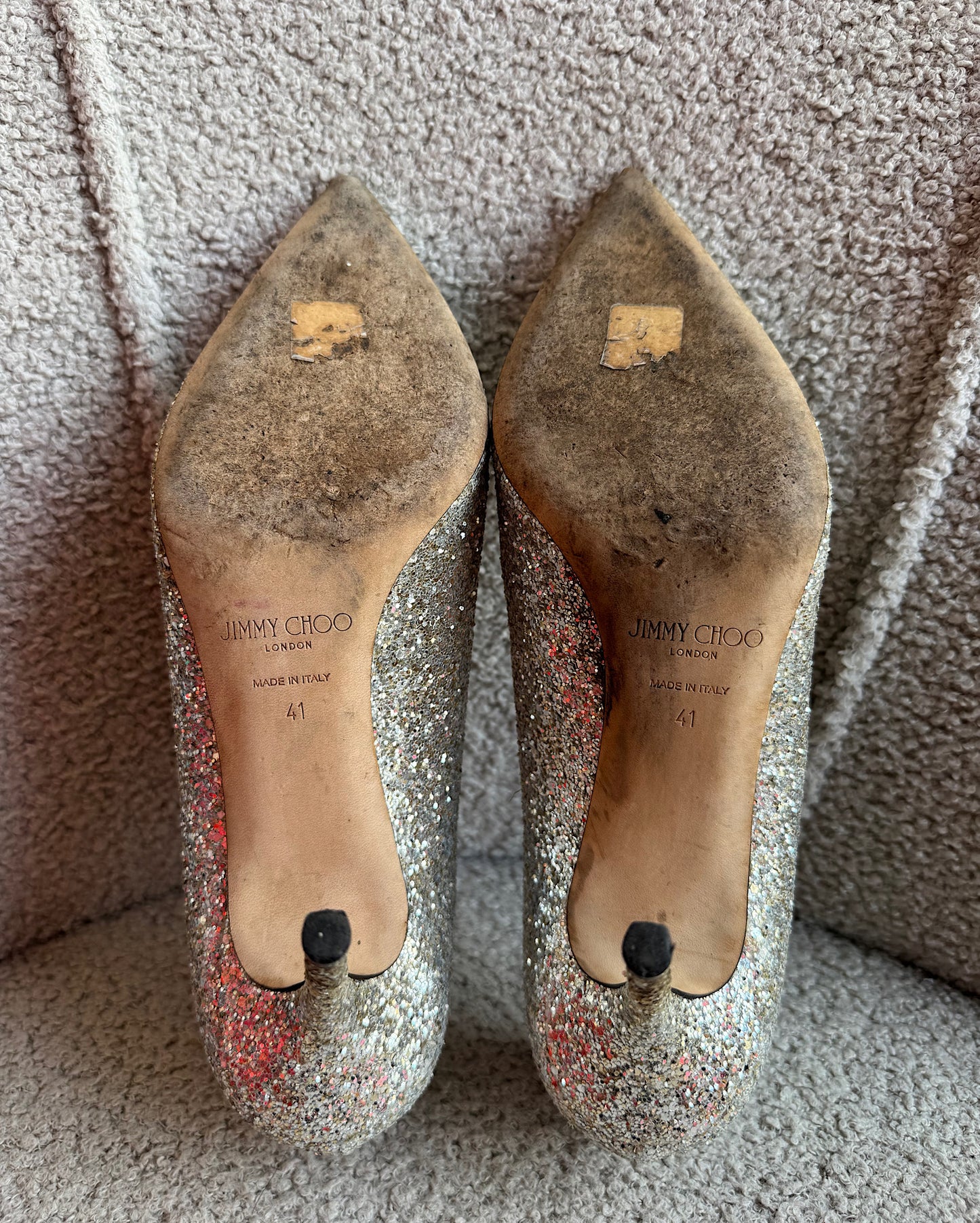 Jimmy Choo Silver Glittery Heels ~ Size 8