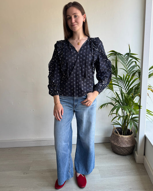 Navy Floral Top ~ Size XS