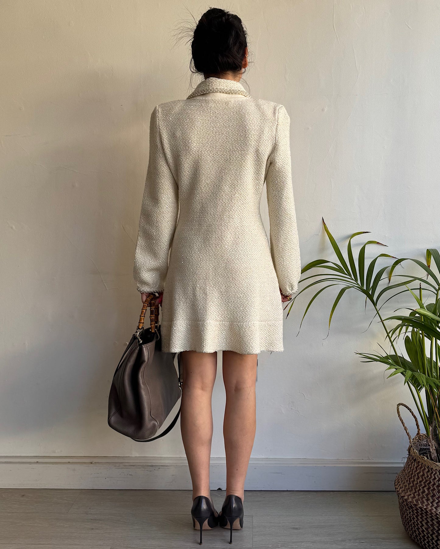 Cream Boucle Mini Dress ~ Size L