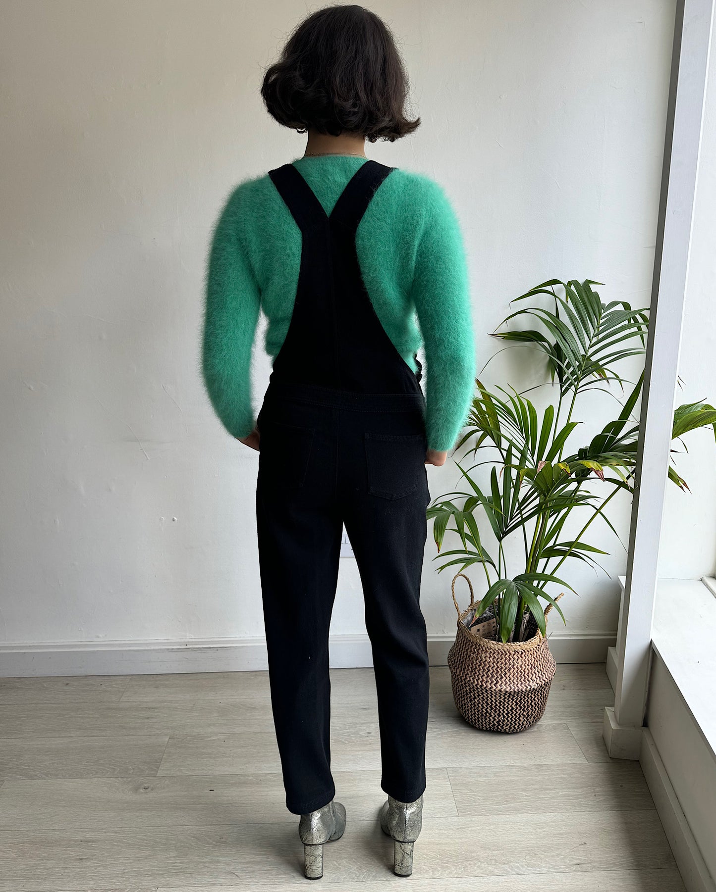 SALE - Black Scalloped Edge Dungarees ~ Size S