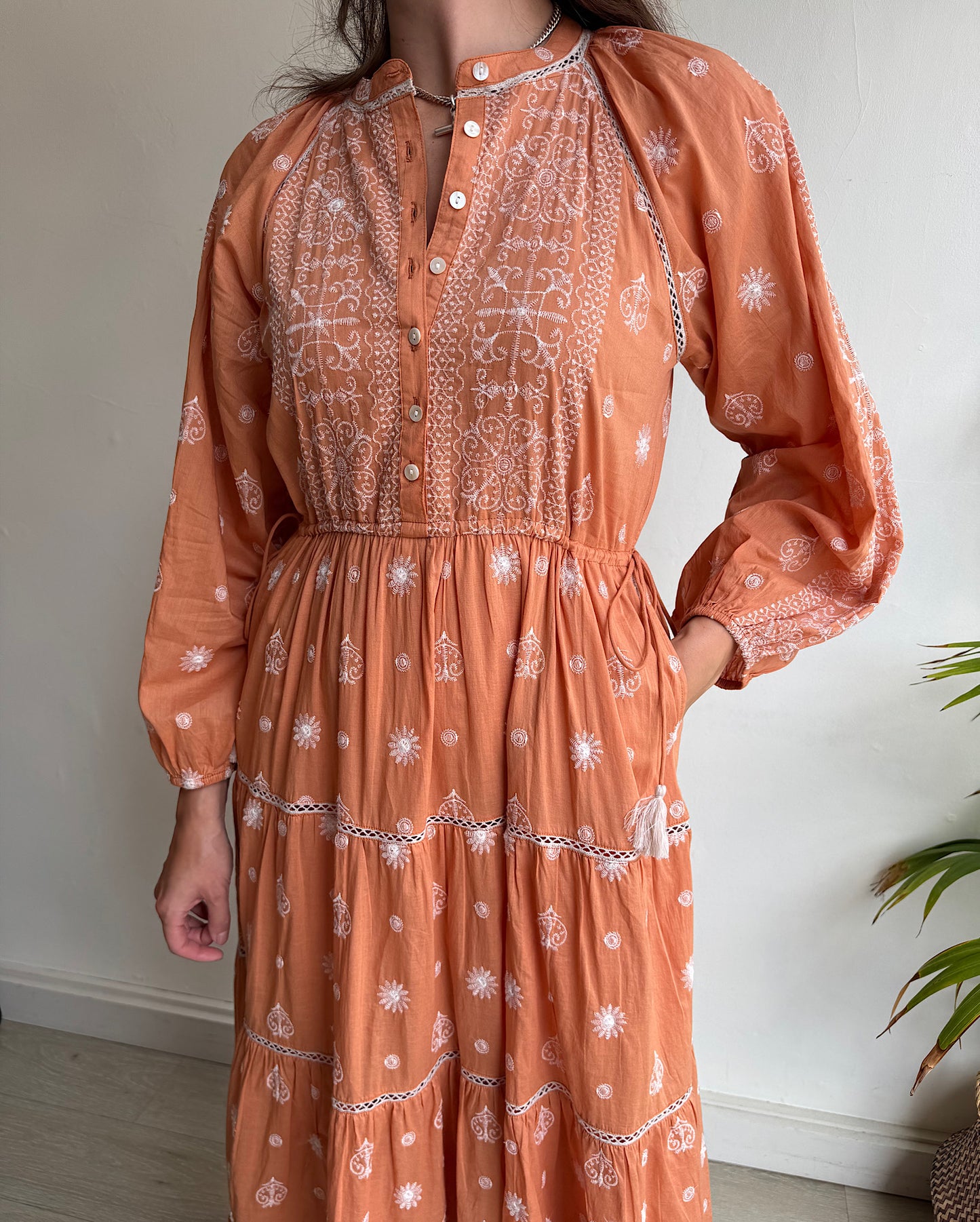 Apricot Embroidered Dress ~ Size XS