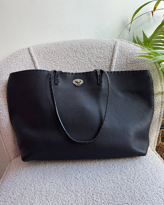 Fendi Black Grained Leather Tote