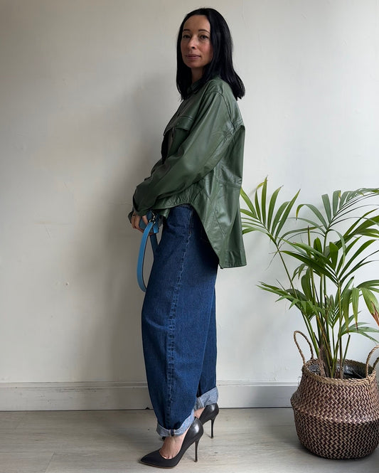 Green Leather Shirt ~ Size 12