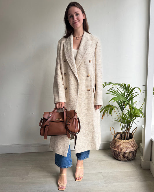 Cream Double Breasted Coat ~ Size 8-10