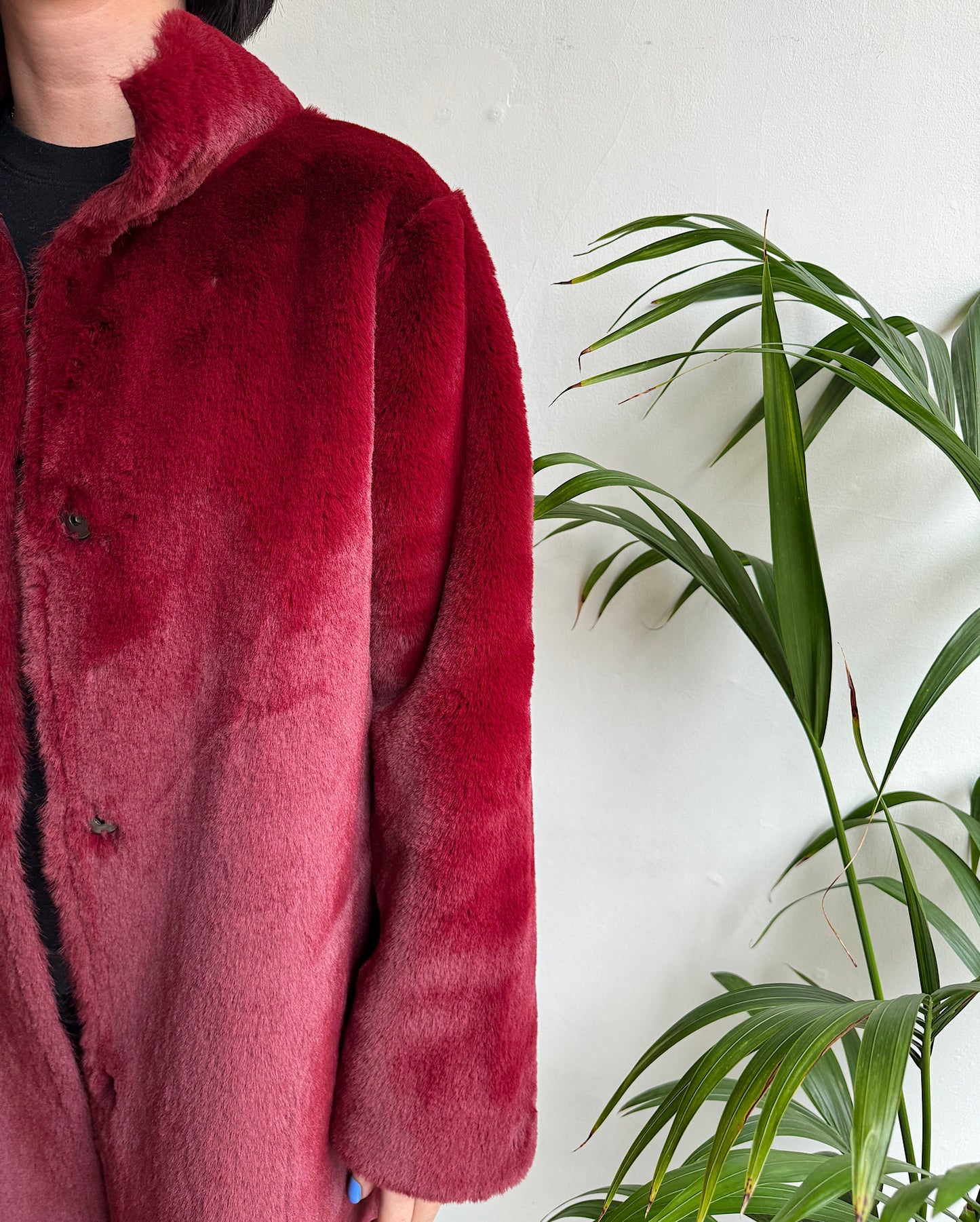 Dark Red Faux Fur Coat ~ Size M