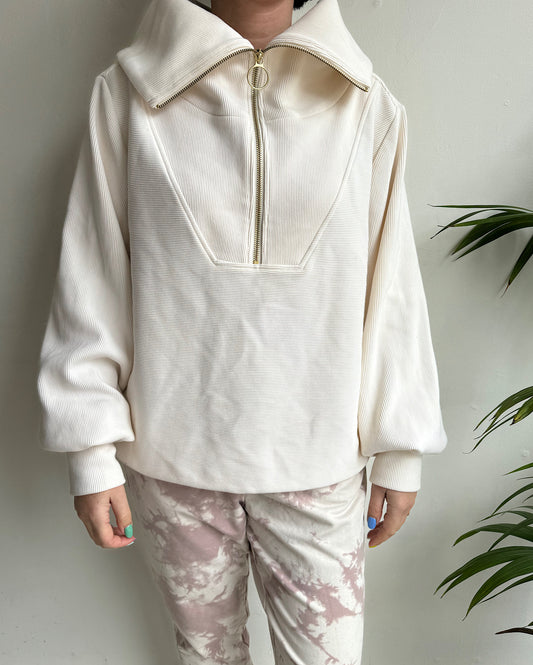 Cream Quarter-Zip Sweatshirt ~ Size M
