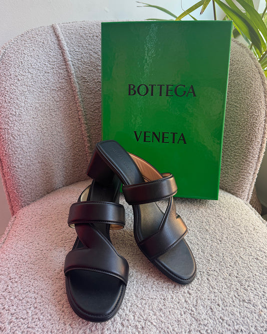 Bottega Veneta Black Leather Heeled Sandals ~ Size 5.5