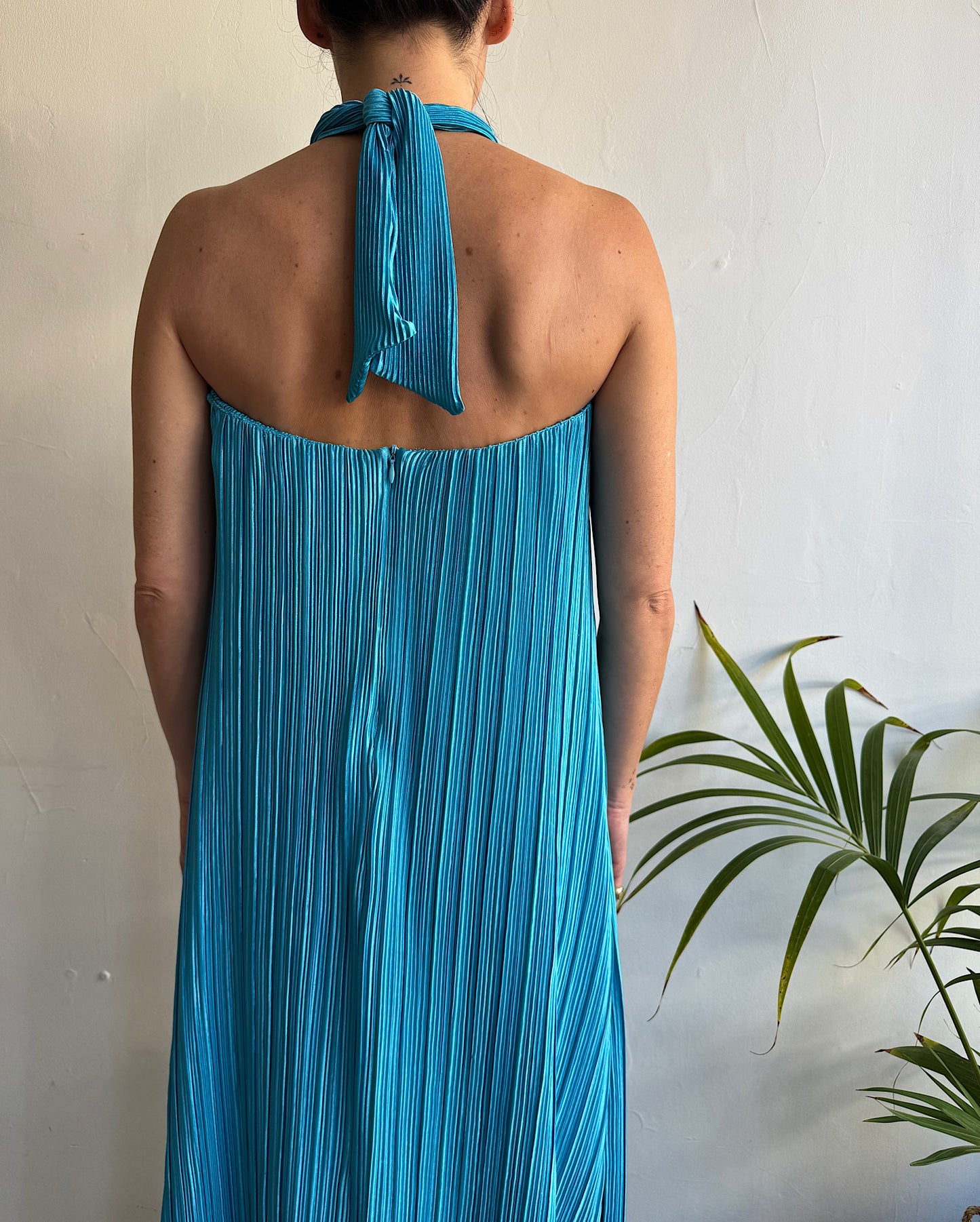 Blue Crinkle Halterneck Dress ~ Size XS