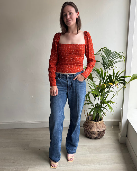 Orange Floral Top ~ Size 12