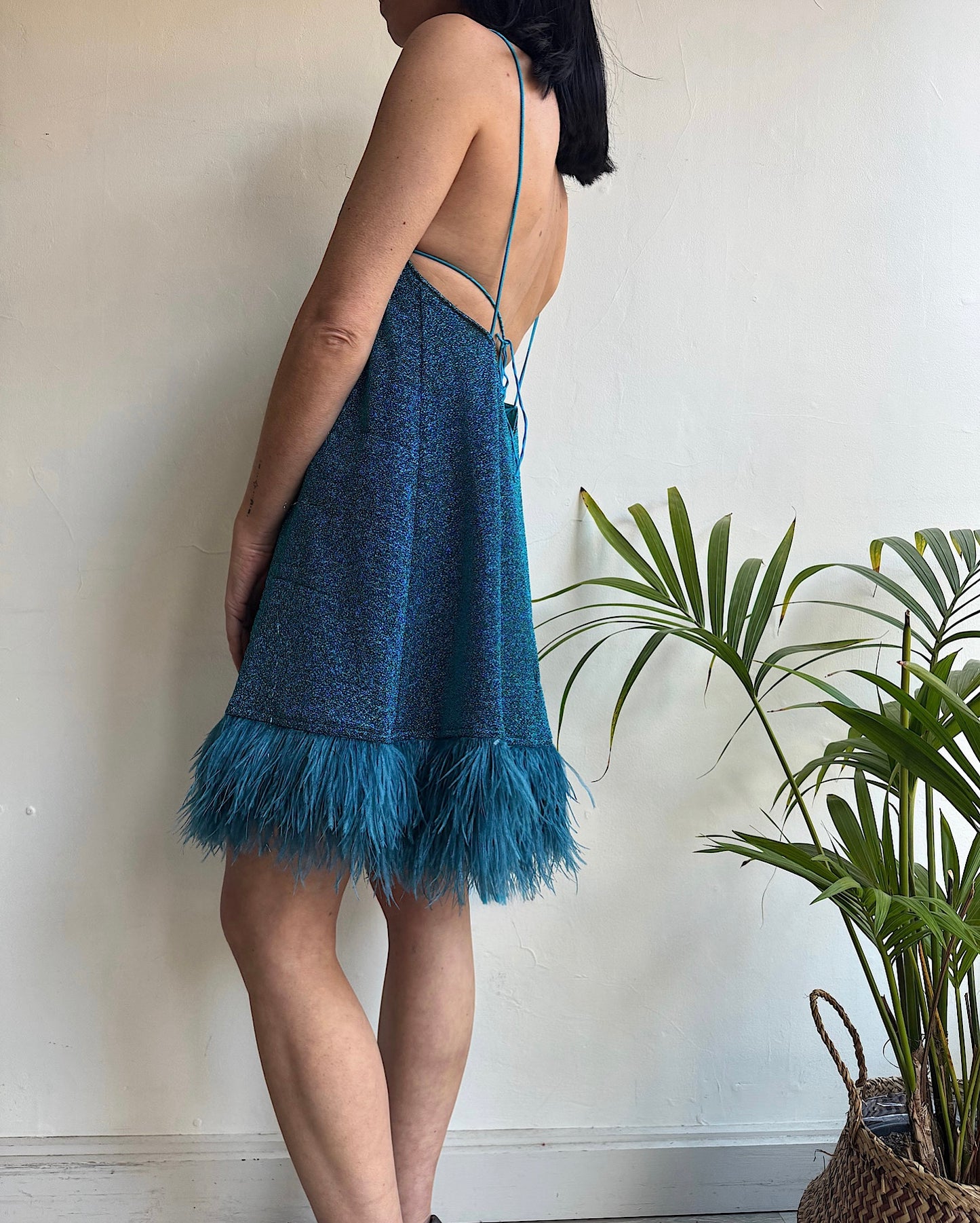 Lurex Feather Mini Dress ~ Size S/M