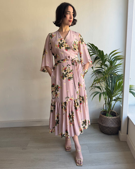 SALE Pink Floral Wrap Dress ~ Size 14