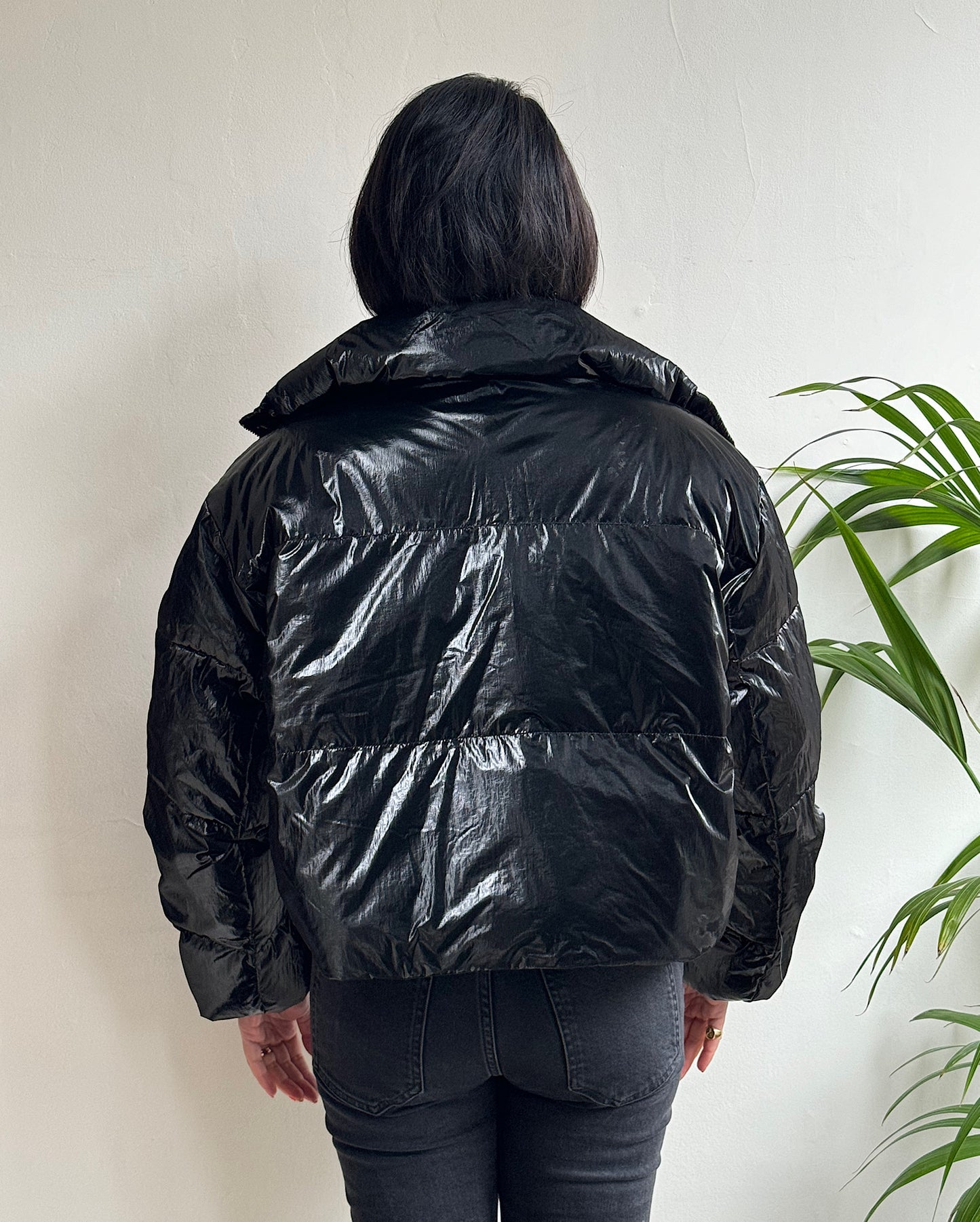 Cropped Black Puffer Jacket ~ Size 8/10