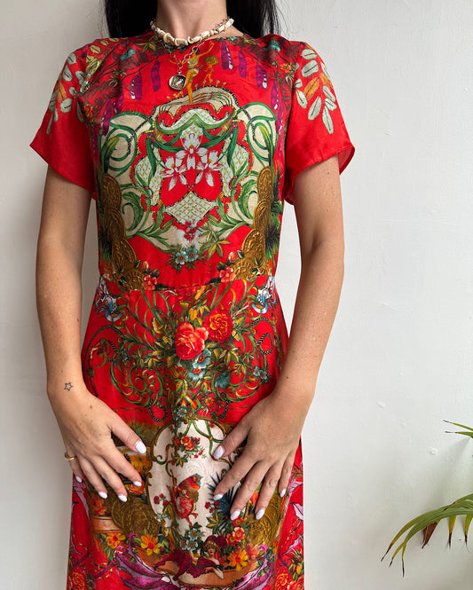 Etro Red Patterned Silk Dress ~ Size 8