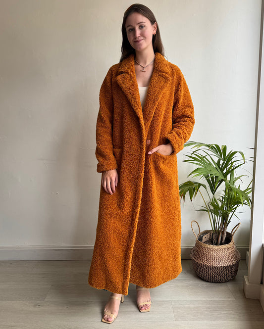 Rusty Orange Faux Shearling Coat ~ Size S