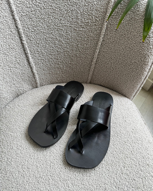 Black Leather Sandals ~ Size 6
