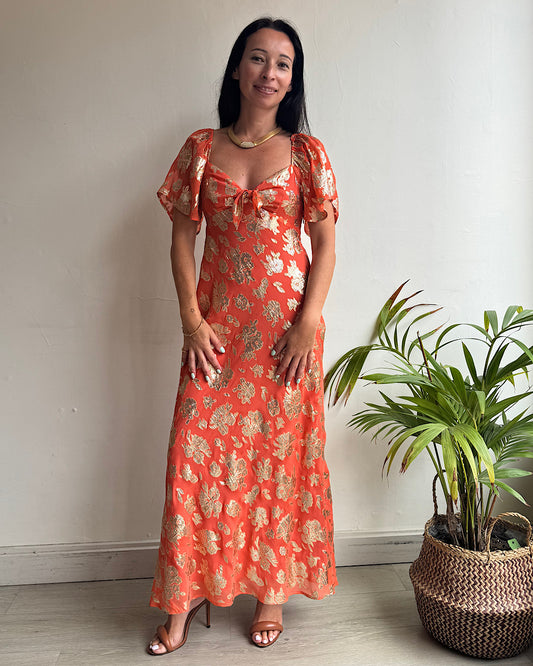 Rixo Paltrow Orange Gold Lurex Dress ~ Size XS