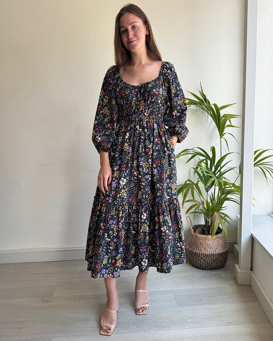 Navy Floral Dress ~ Size XS