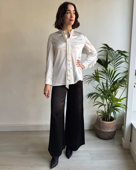 Cream Satin Ruffle Blouse ~ Size 10