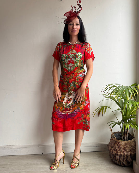 Etro Red Patterned Silk Dress ~ Size 8
