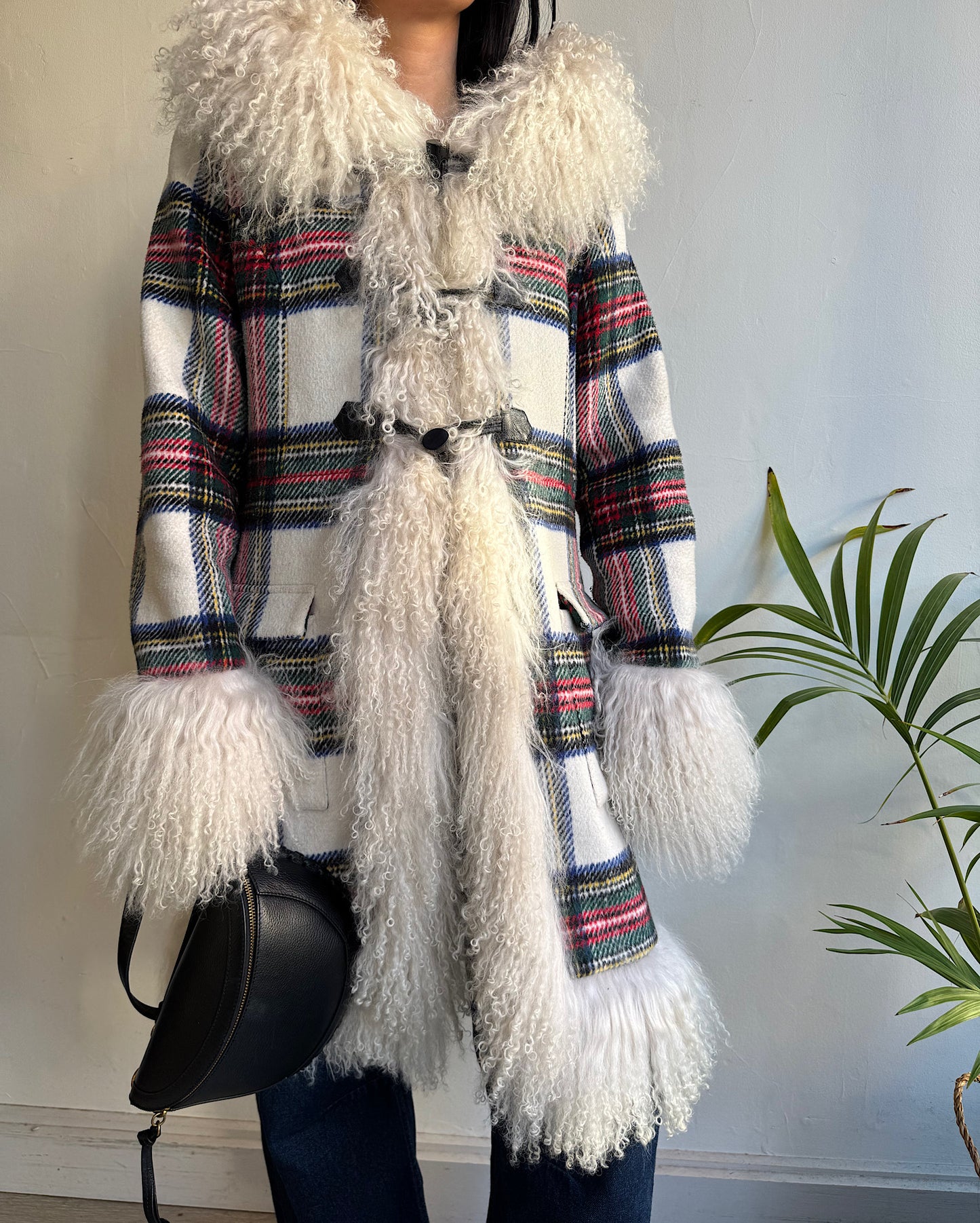 Tartan & Shearling Coat ~ Size L