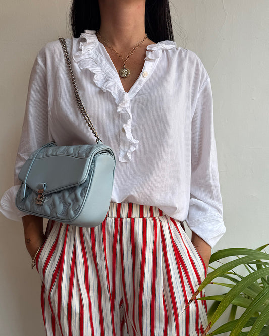Aimé White Ruffle Benson Blouse ~ Size 10