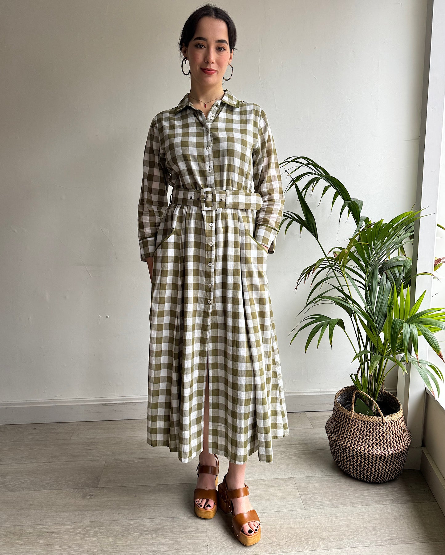Green Check Shirt Dress ~ Size M