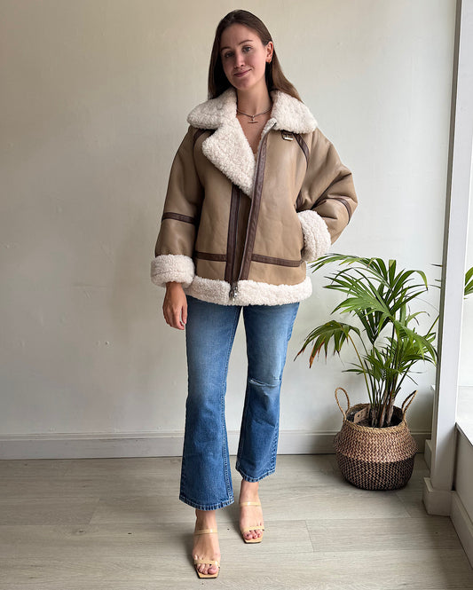 Faux Shearling Aviator Jacket ~ Size 12