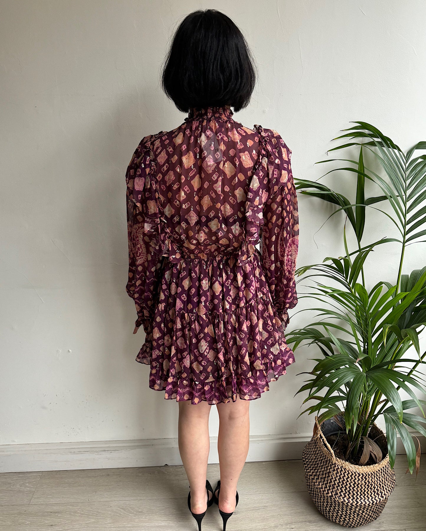 Maroon Patterned Silk Dress ~ Size 8/10