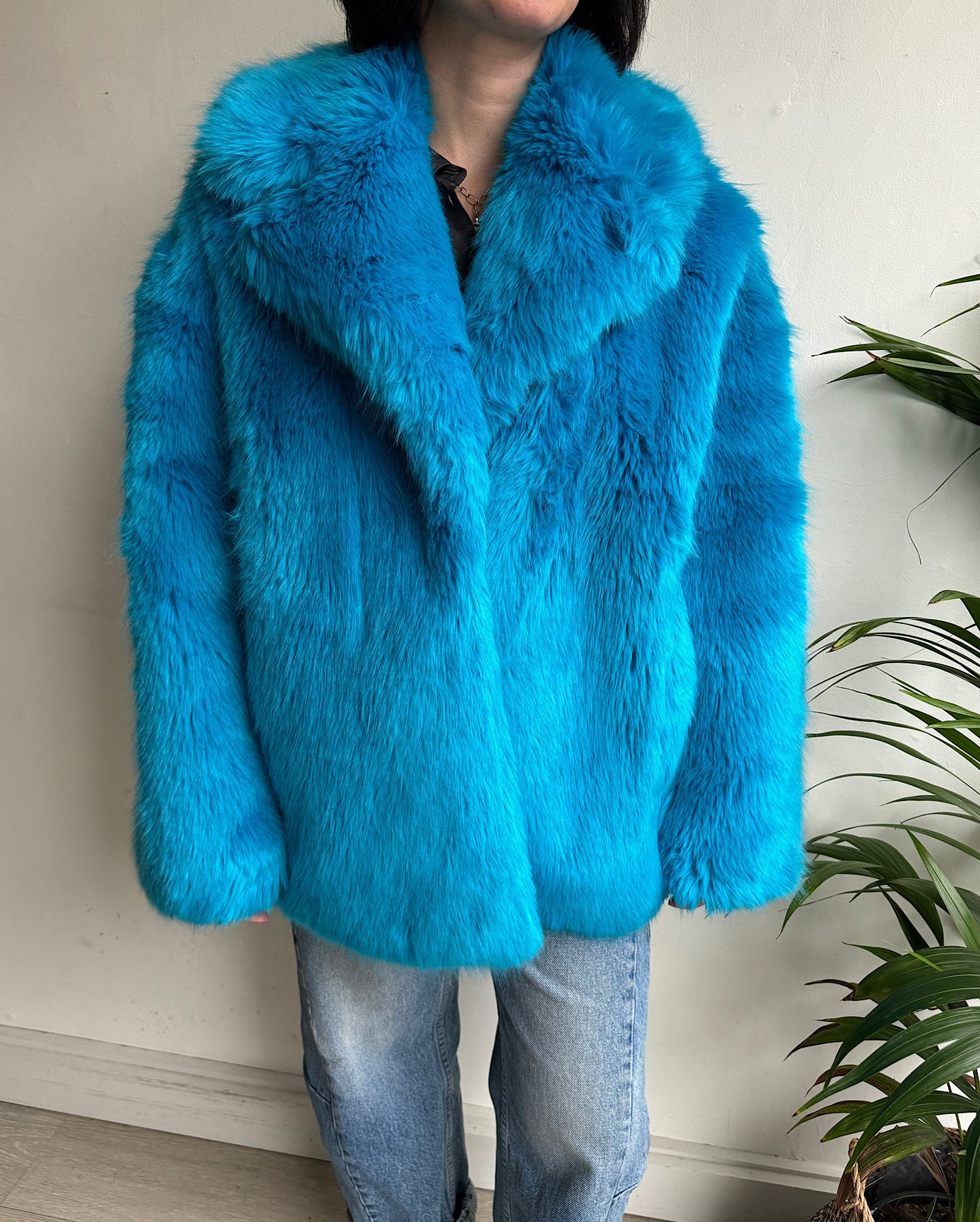 Turquoise Faux-Fur Coat ~ Size M