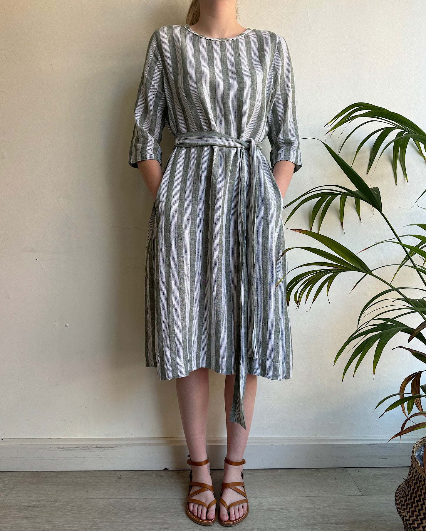 SALE Stripe Linen Dress Size XS CircleBoutique