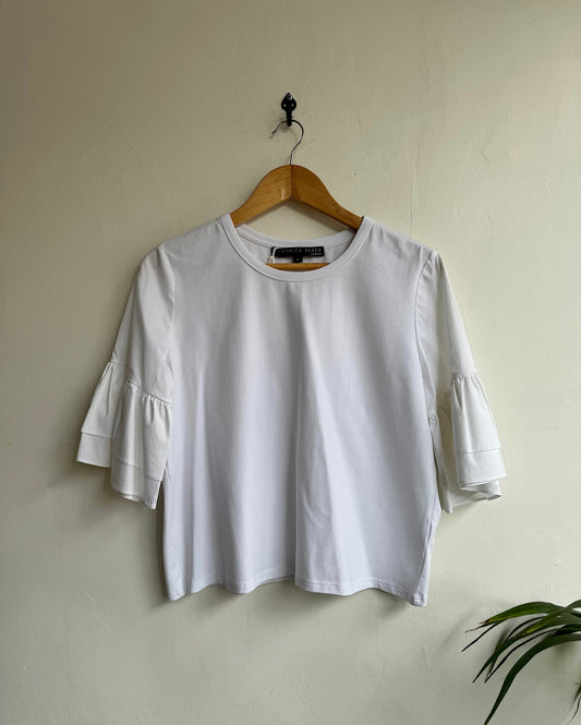 White Top With Ruffle Sleeve ~ Size M