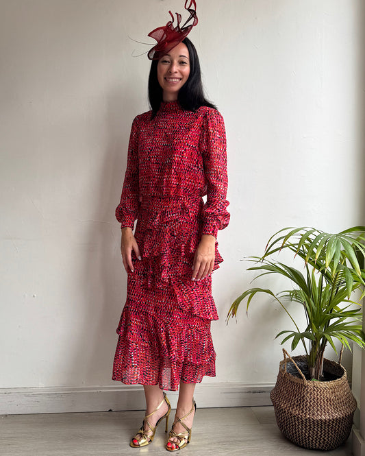 Saloni Red Ruffle Dress ~ Size 10