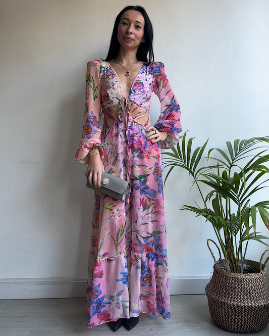 Floral Silk Dress ~ Size 8