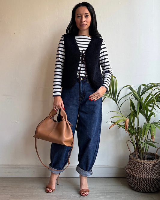 Navy Shearling Gilet ~ O/S