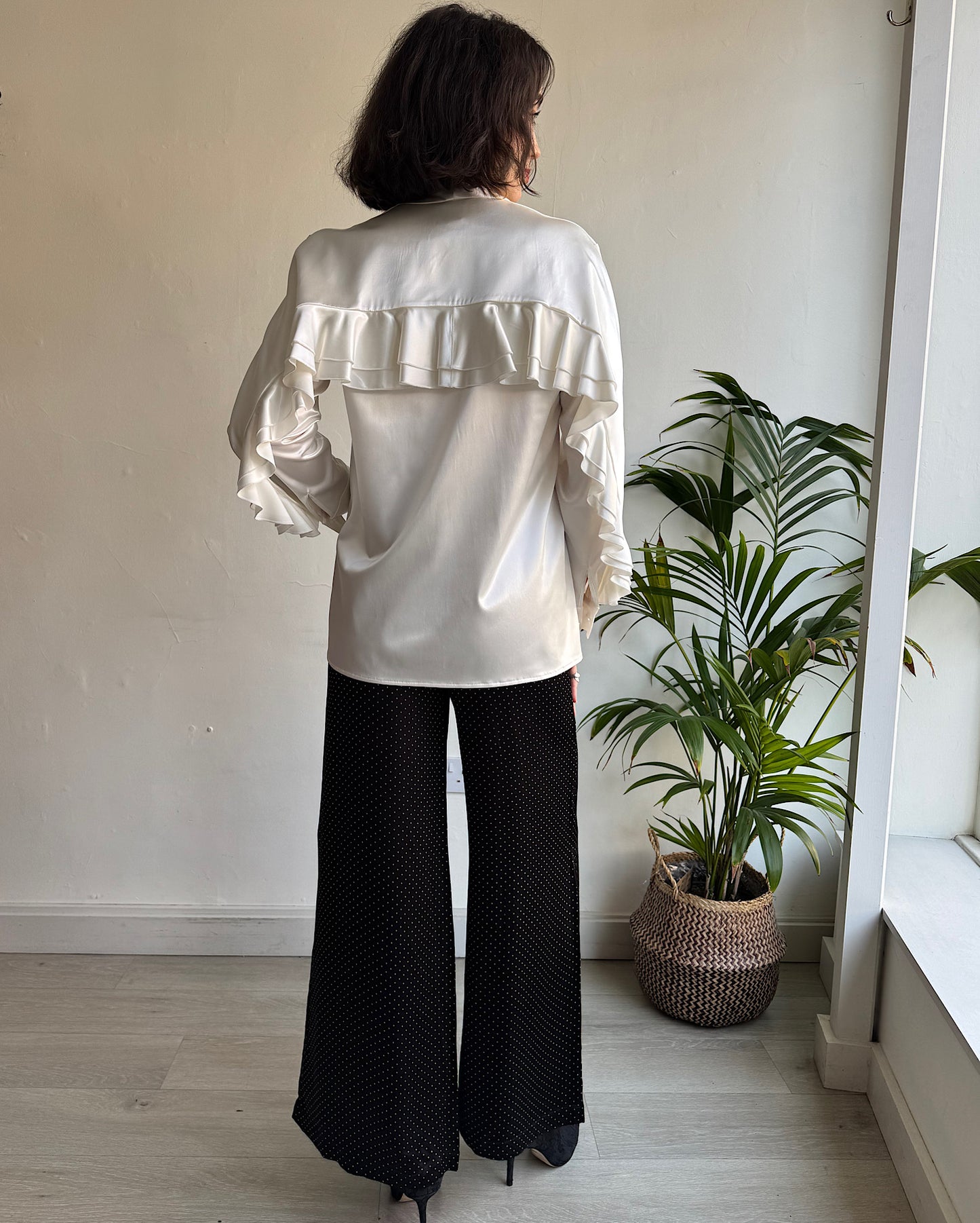 Cream Satin Ruffle Blouse ~ Size 10