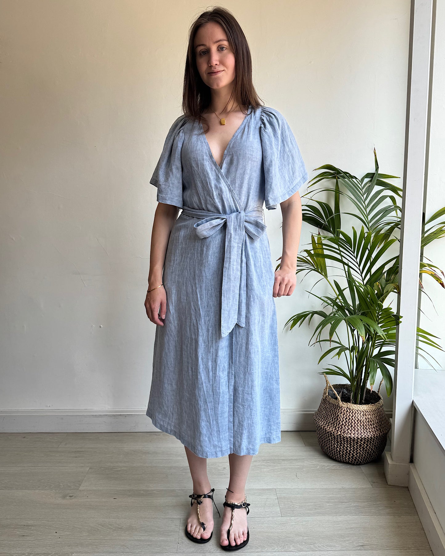 Linen Wrap Dress ~ Size S