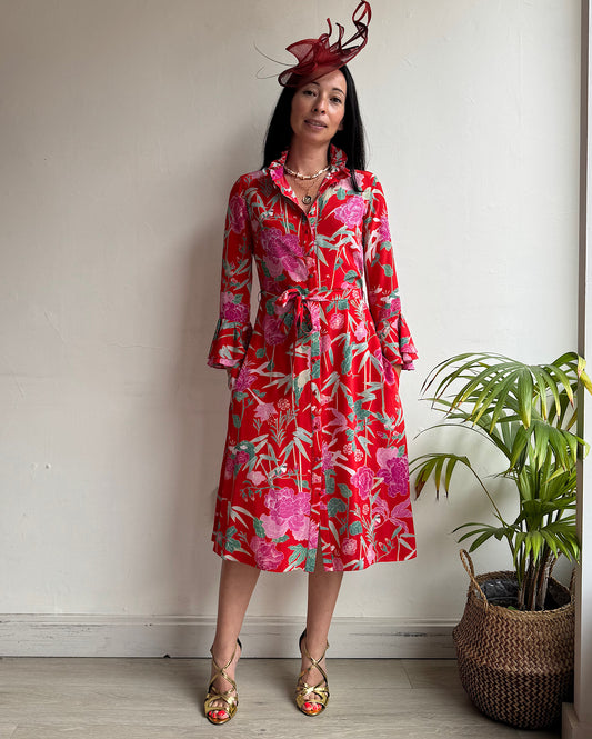 Beulah Red Silk Dress ~ Size 8