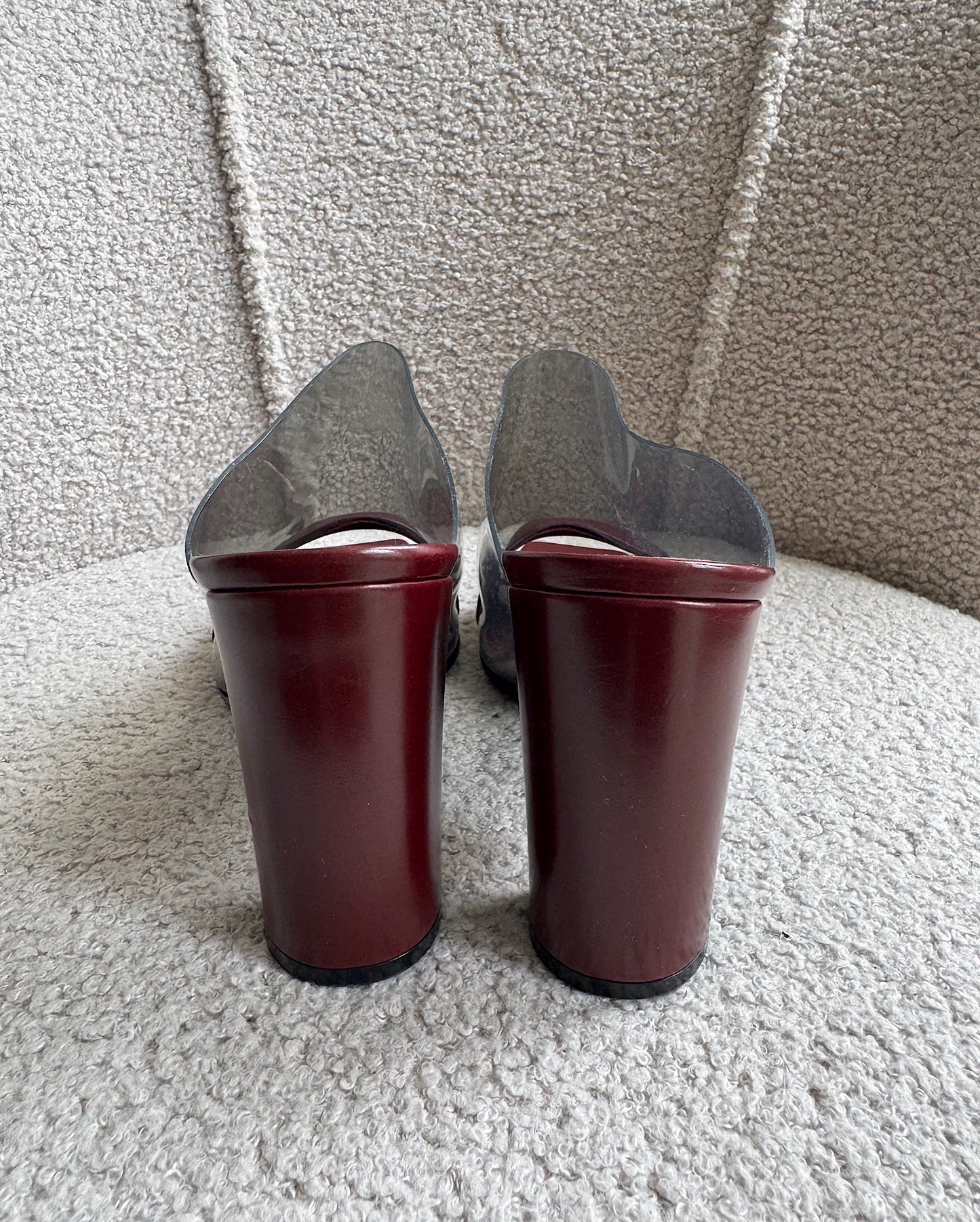 Burgundy & Perspex Heels ~ Size 4