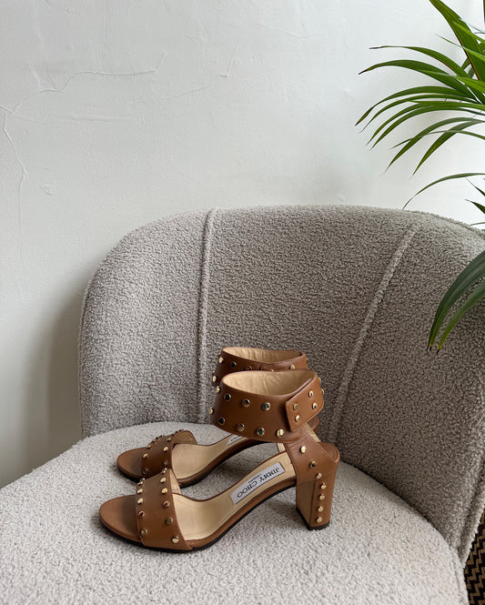 Brown Leather Studded Heels ~ Size 5