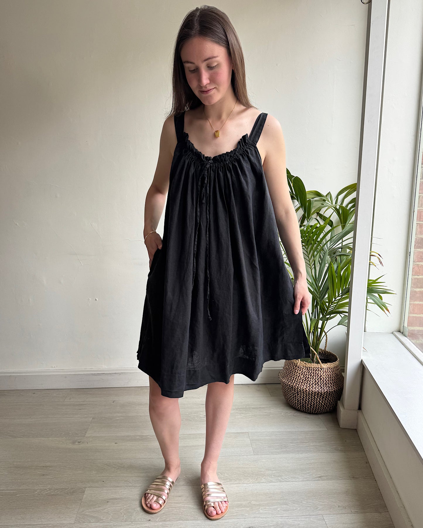 Black Linen Dress ~ Size S